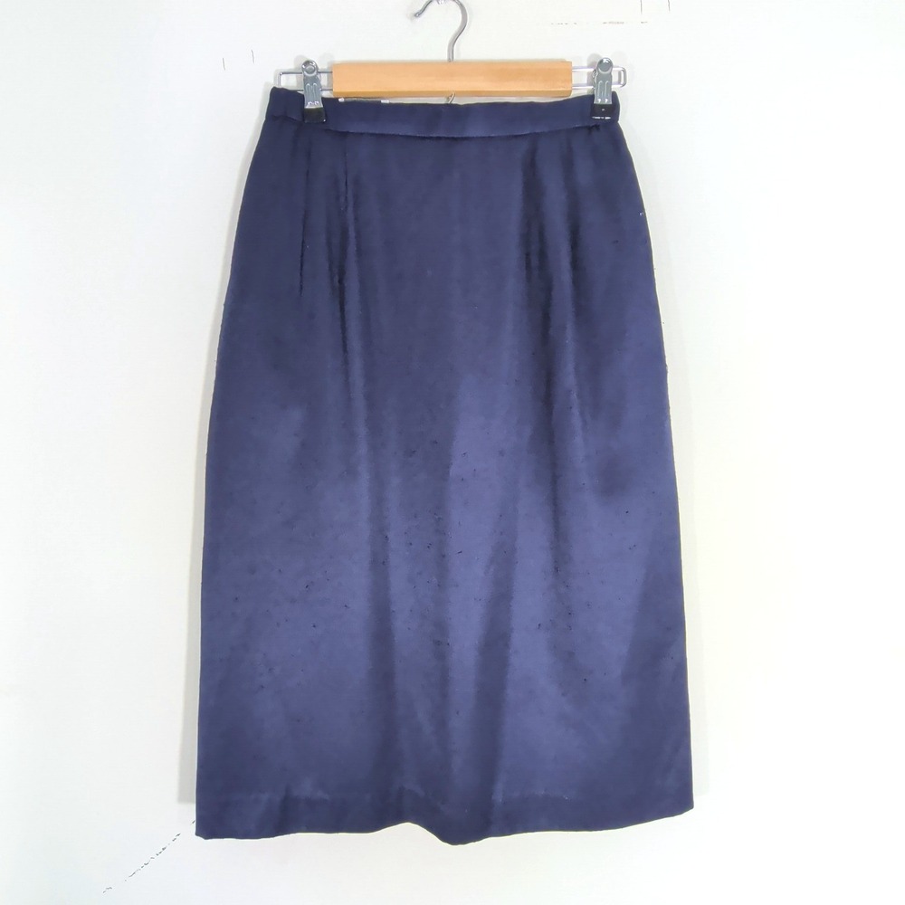 Via Sant Andrea Navy Blue Skirt; Vintage High Waisted Midi Pencil Skirt Slub